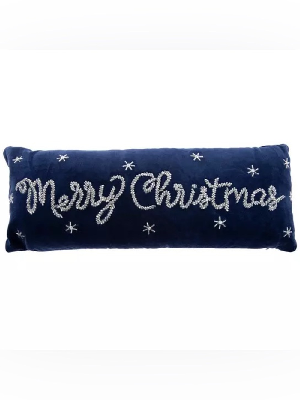 Blue Merry Christmas Beaded Pillow